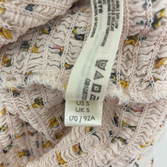 Free People Intimately Bella Smocked Dress S  Ivory Floral Mini Tie Straps Boho - Picture 15 of 16